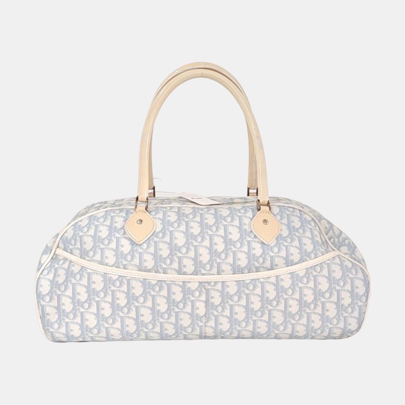 Dior nº 1 Rasta Trotter Bowling Bag Lona oblicua azul Charol blanco en Bueno estado para la venta en AUBERVILLIERS, FR