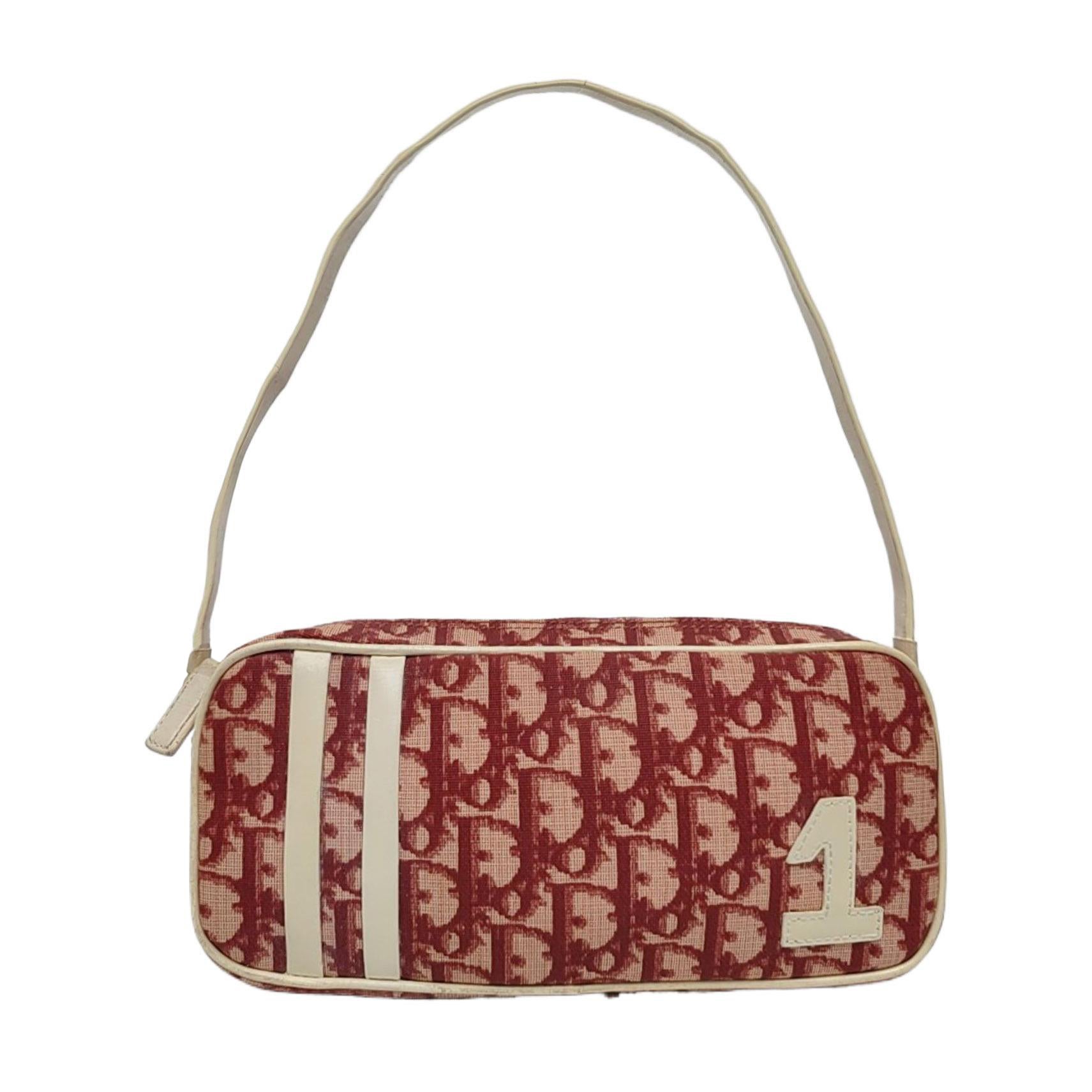 Dior nº 1 Trotter Pochette Clutch Lienzo Rojo Oblicuo Charol Blanco en venta