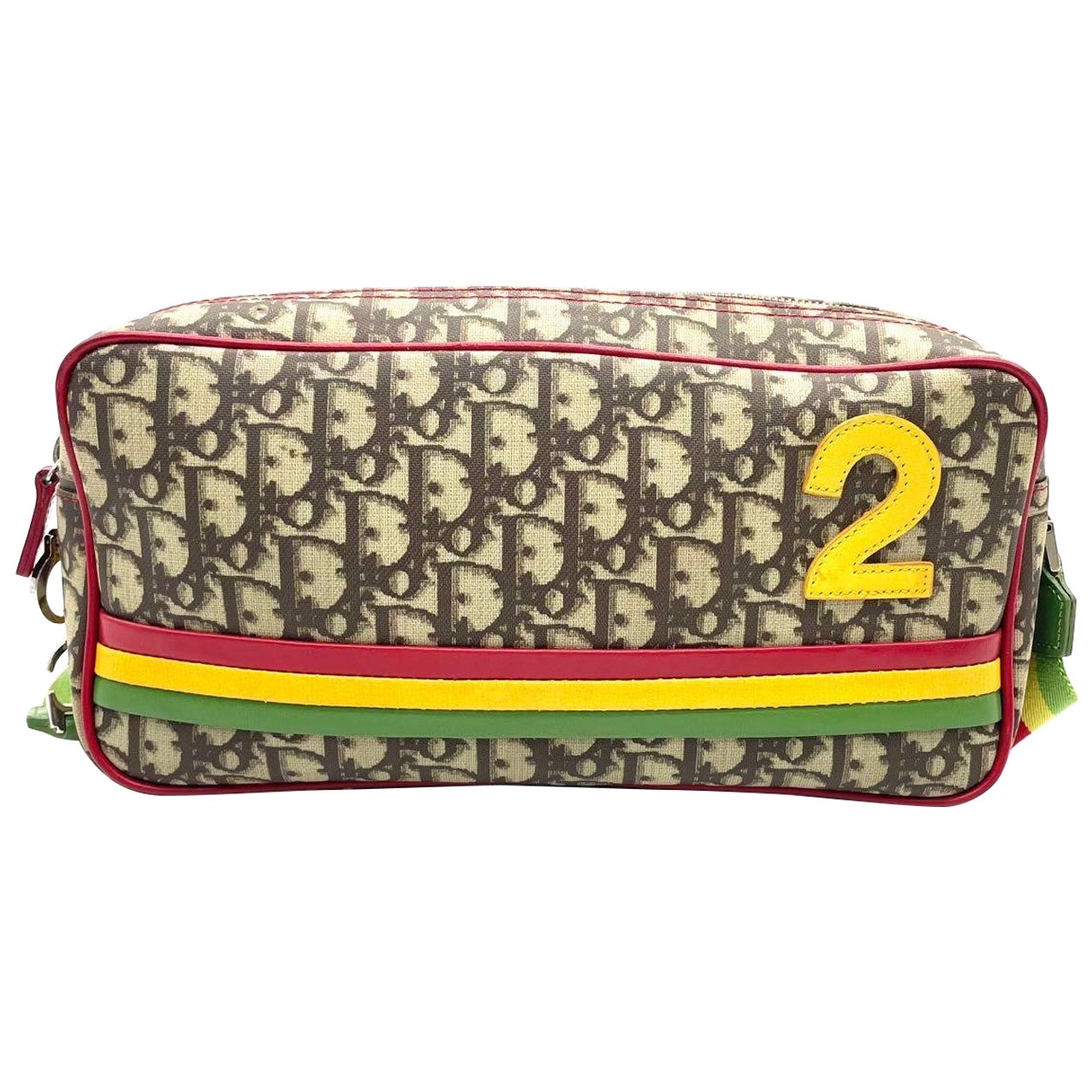 Dior n. 2 Rasta Trotter Camera Bag Beige Monogram Red Yellow Green Web Strap in vendita