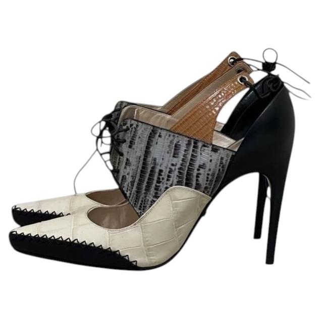 Christian Dior heels - mules in Croc embossed leather and wood