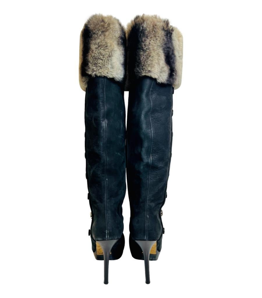 Dior Nubuck Leather & Rex Rabbit Fur Trimmed Knee-High Boots 1