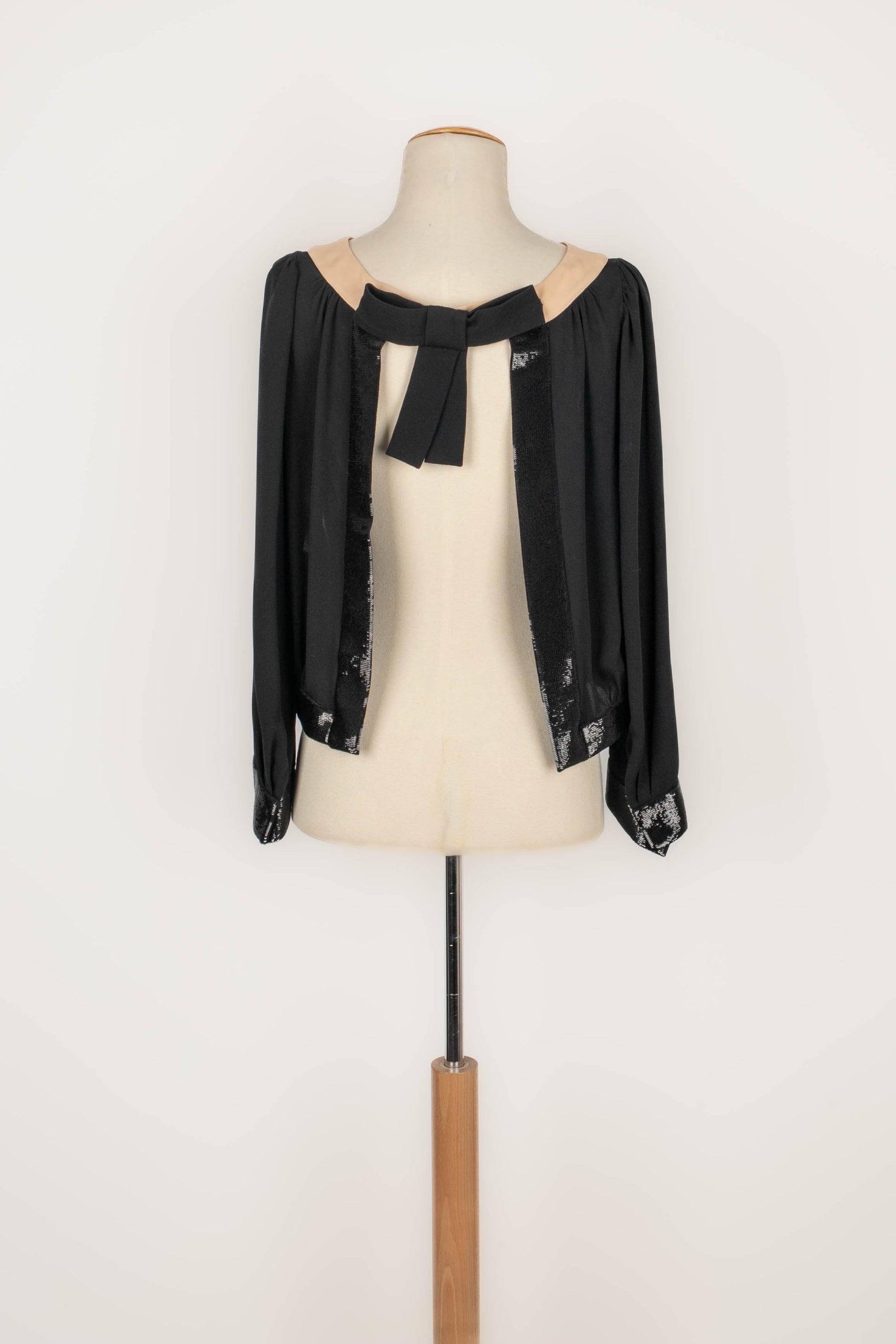 Dior Nude and Black Silk Top In Excellent Condition For Sale In SAINT-OUEN-SUR-SEINE, FR