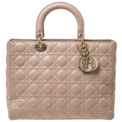 Dior Nude Beige Cannage Cuir Large Lady Dior Tote