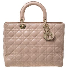 Dior Nude Beige Cannage Leather Large Lady Dior Tote