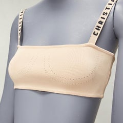 DIOR nude J'adior logo strap pointelle stretch viscose tube bralette crop top S
