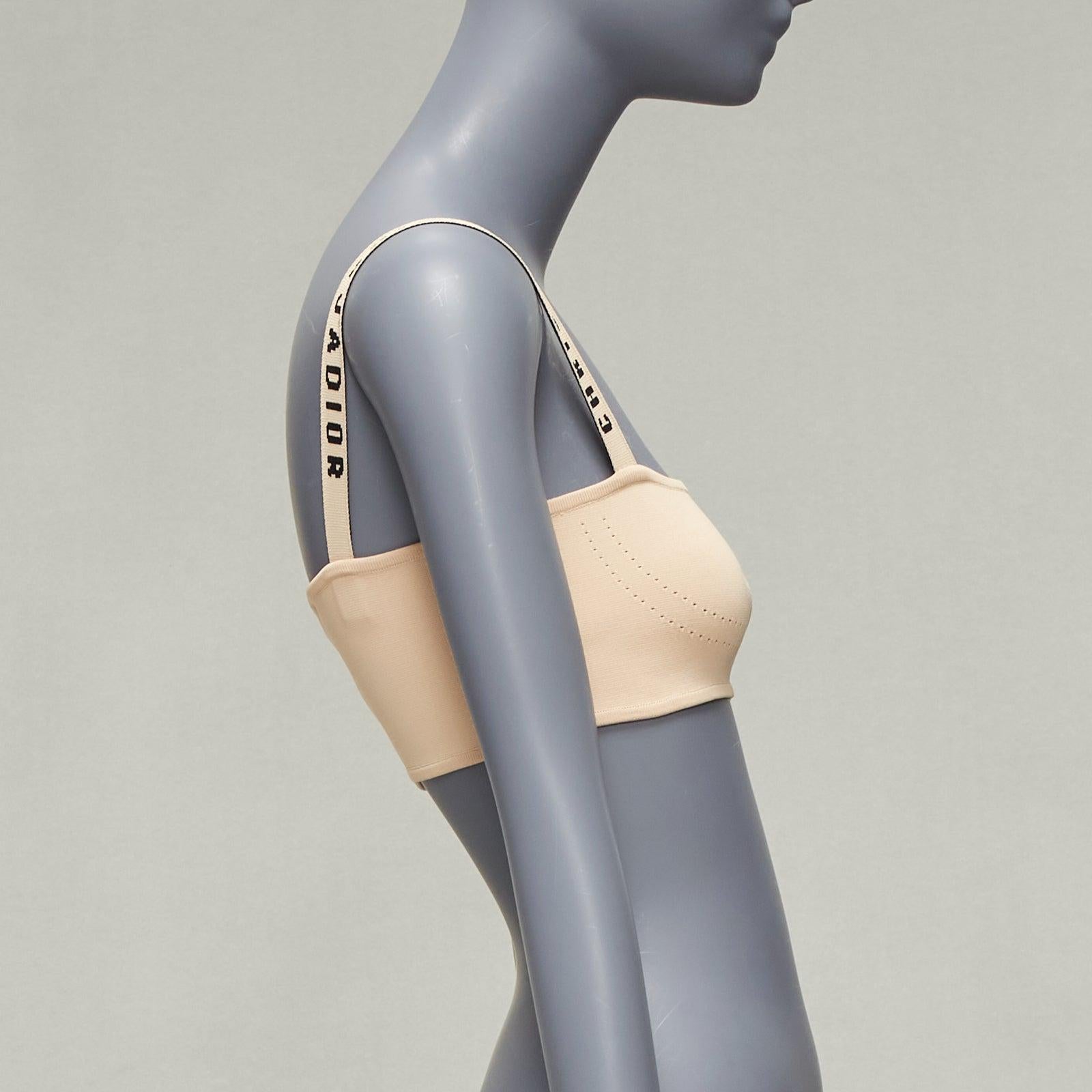 Women's DIOR nude J'adior logo strap pointelle stretch viscose tube bralette crop top S For Sale