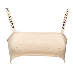 DIOR nude J'adior logo strap pointelle stretch viscose tube bralette crop top S