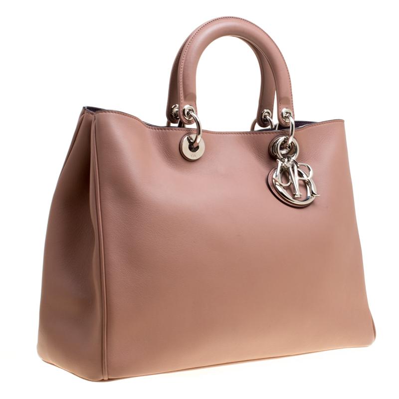 Dior Nude Leather Large Diorissimo Shopper Top Handle Bag In Good Condition In Dubai, Al Qouz 2