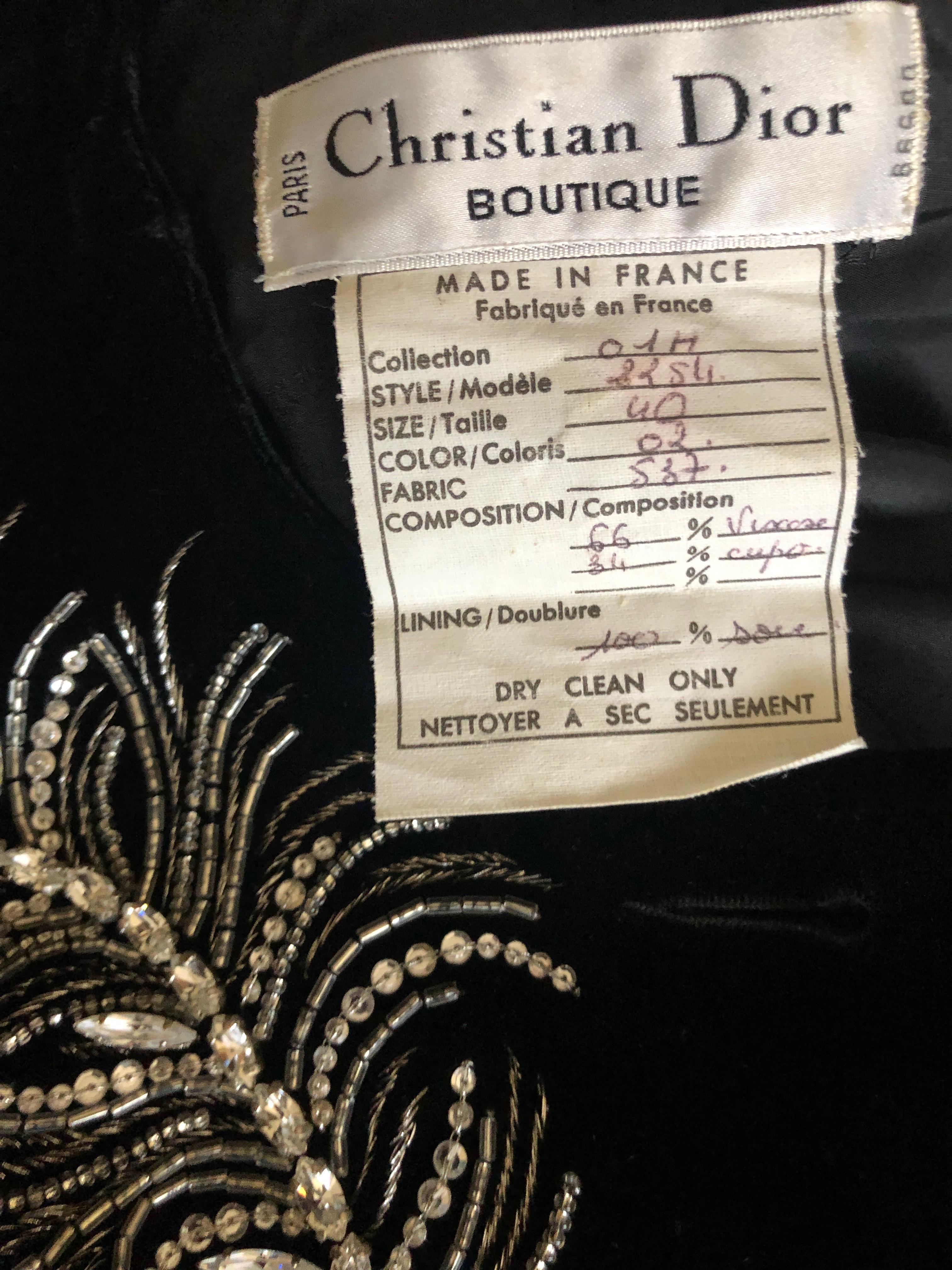 Women's Dior Numbered Demi Couture Lesage Plume Embellished Black Velvet Evening Jacket For Sale