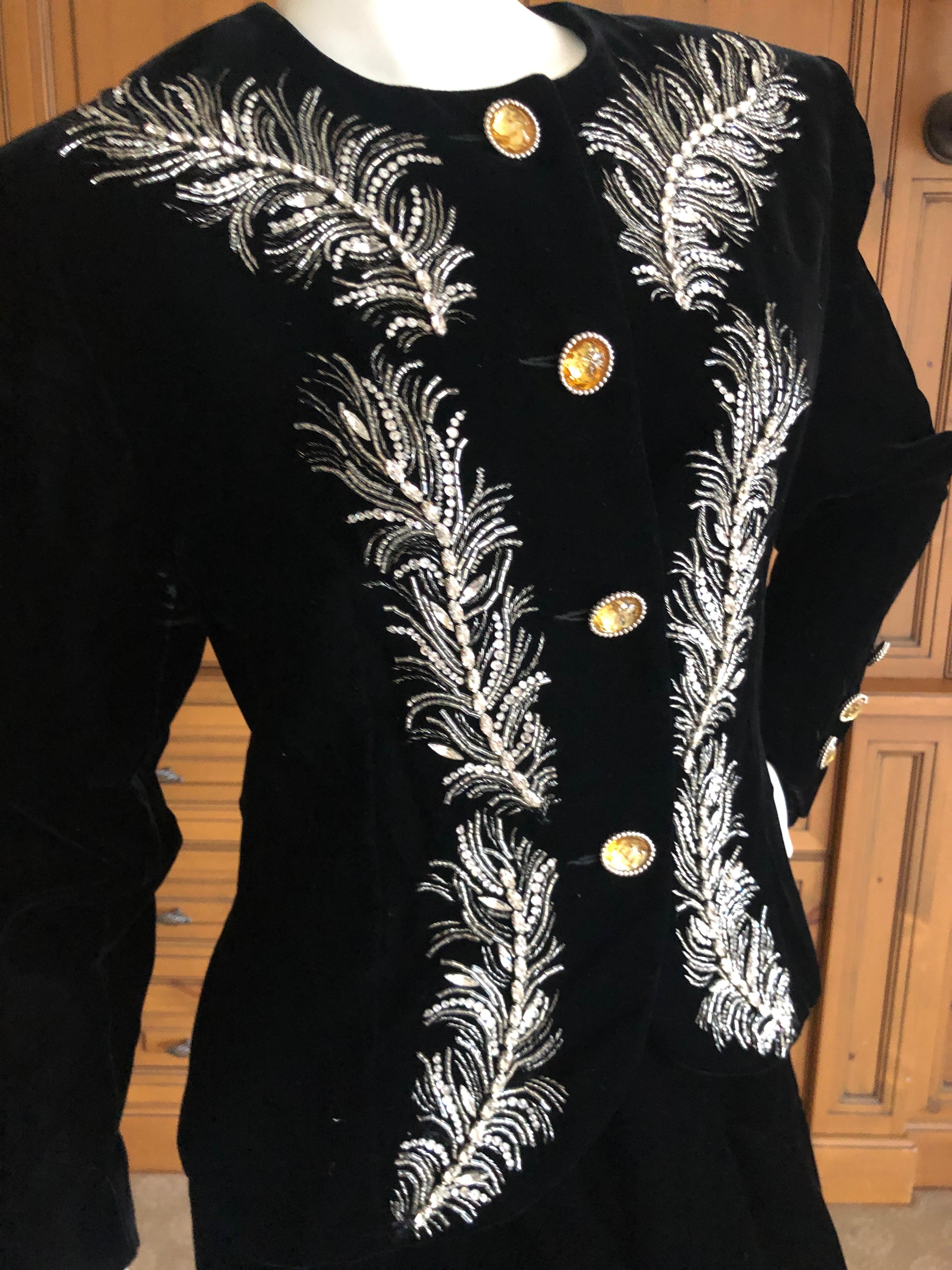 Dior Numbered Demi Couture Lesage Plume Embellished Black Velvet Evening Jacket For Sale 3