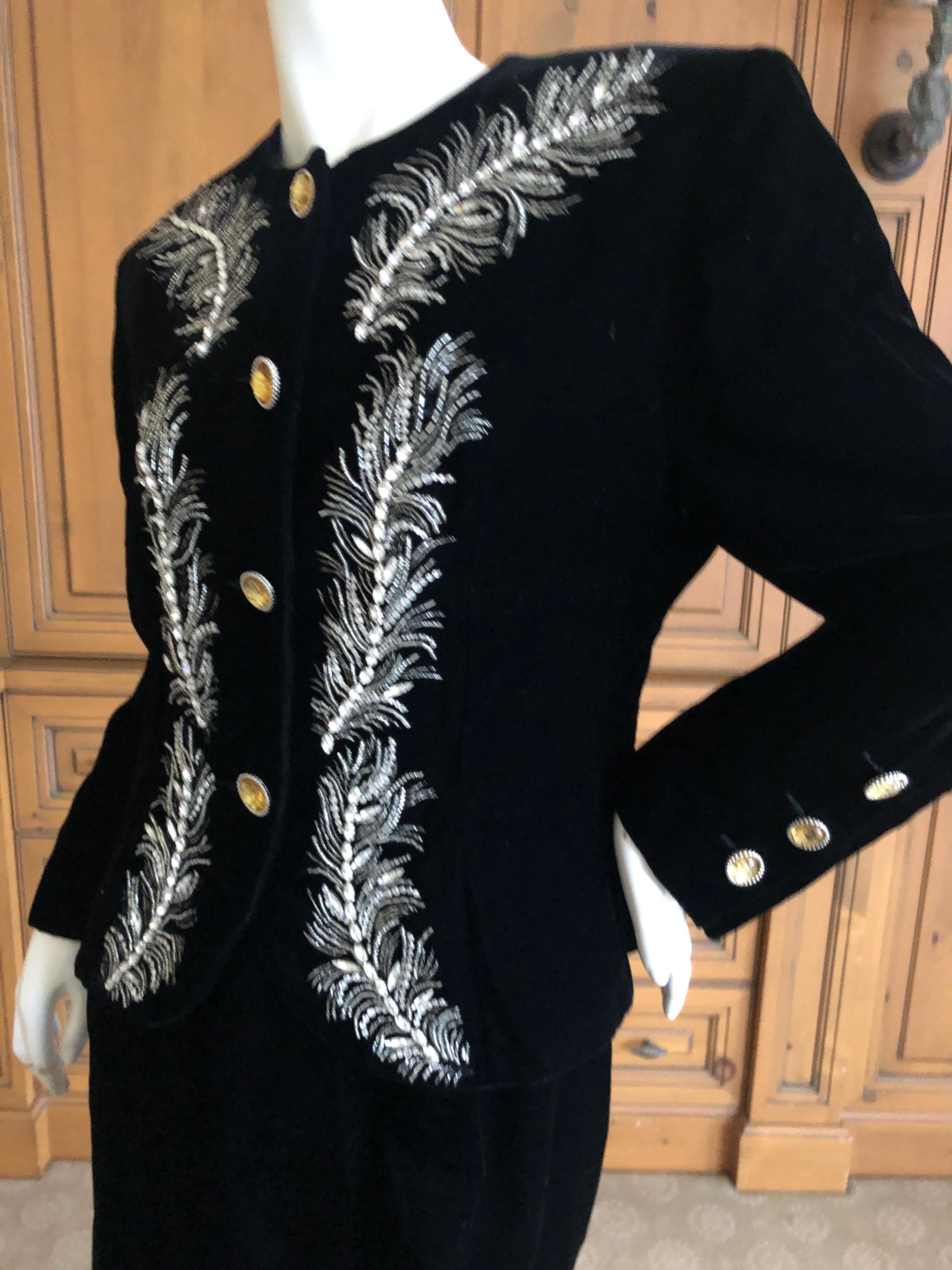 Dior Numbered Demi Couture Lesage Plume Embellished Black Velvet Evening Suit For Sale 6