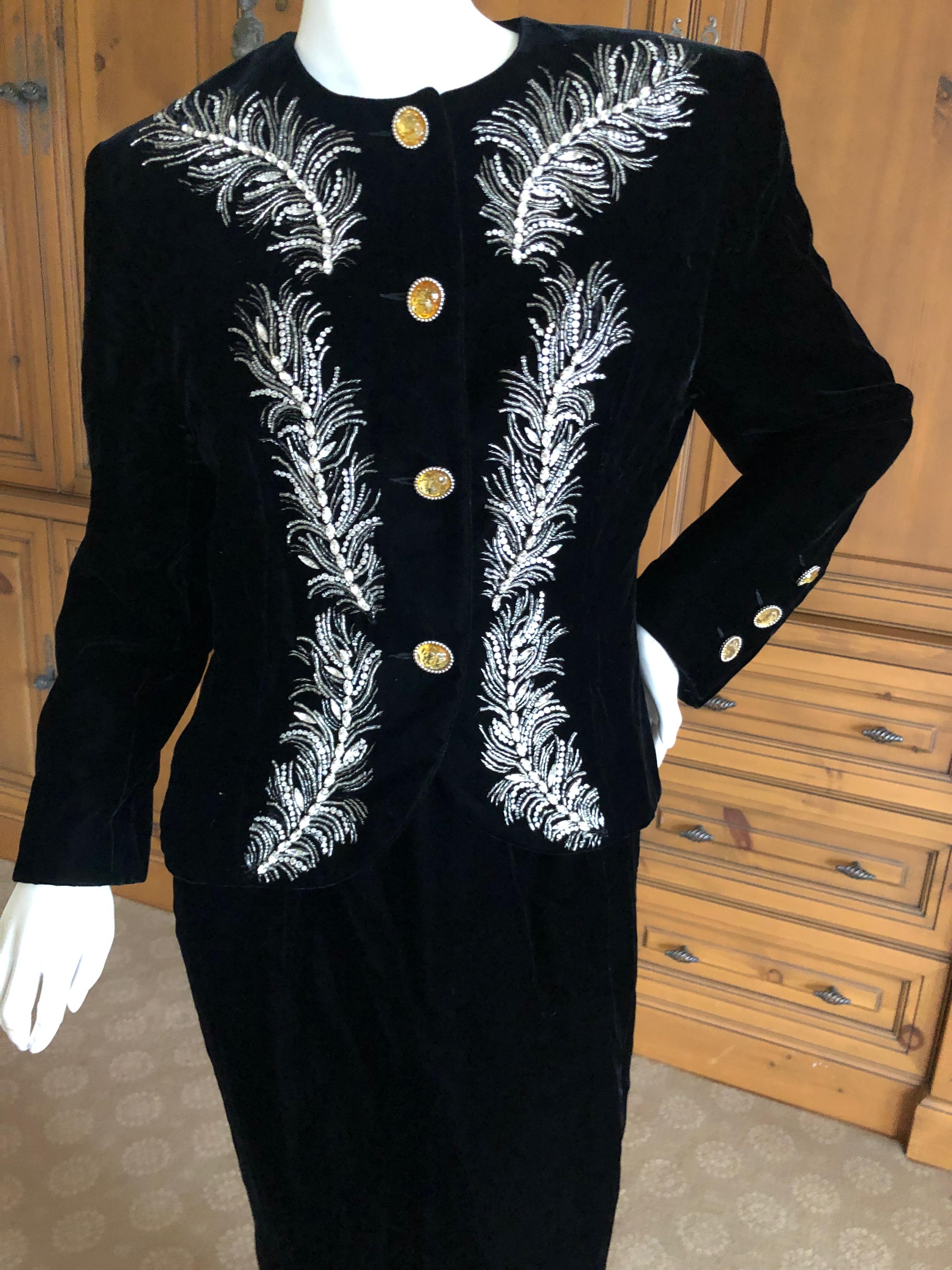 Dior Numbered Demi Couture Lesage Plume Embellished Black Velvet Evening Suit In Excellent Condition For Sale In Cloverdale, CA