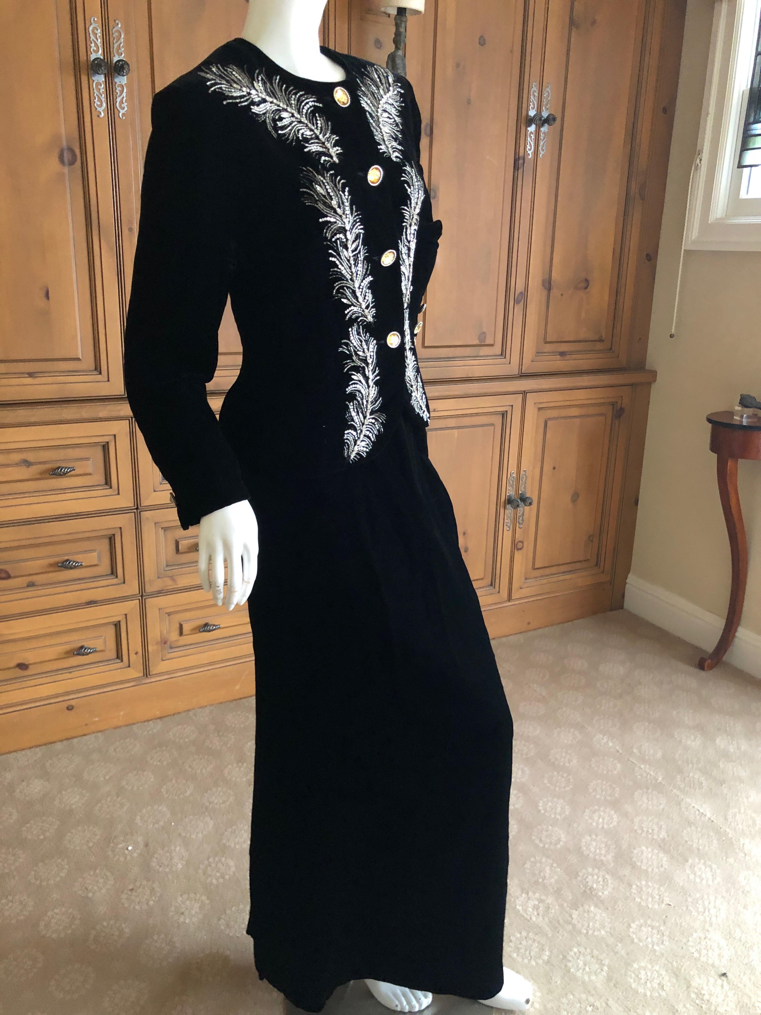 Dior Numbered Demi Couture Lesage Plume Embellished Black Velvet Evening Suit For Sale 4
