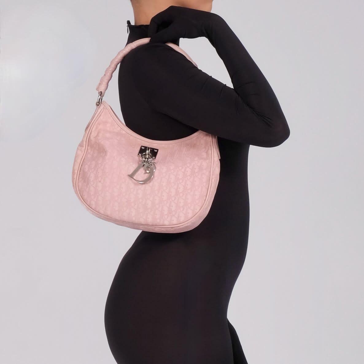 Brown Dior Nylon Pink Rose Clair Monogram Lovely Hobo For Sale