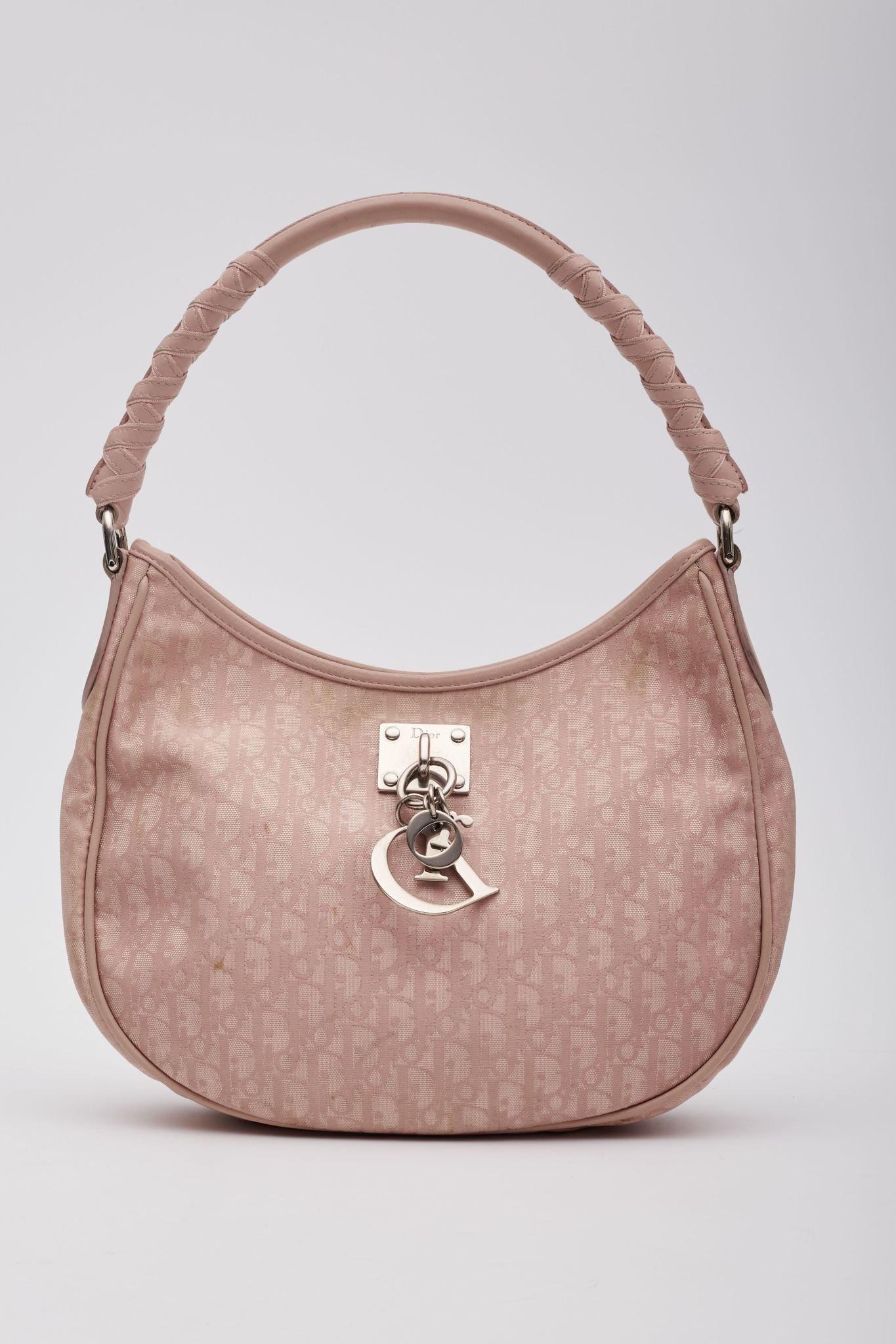 Dior Nylon Pink Rose Clair Monogram Lovely Hobo In Good Condition For Sale In Montreal, Quebec