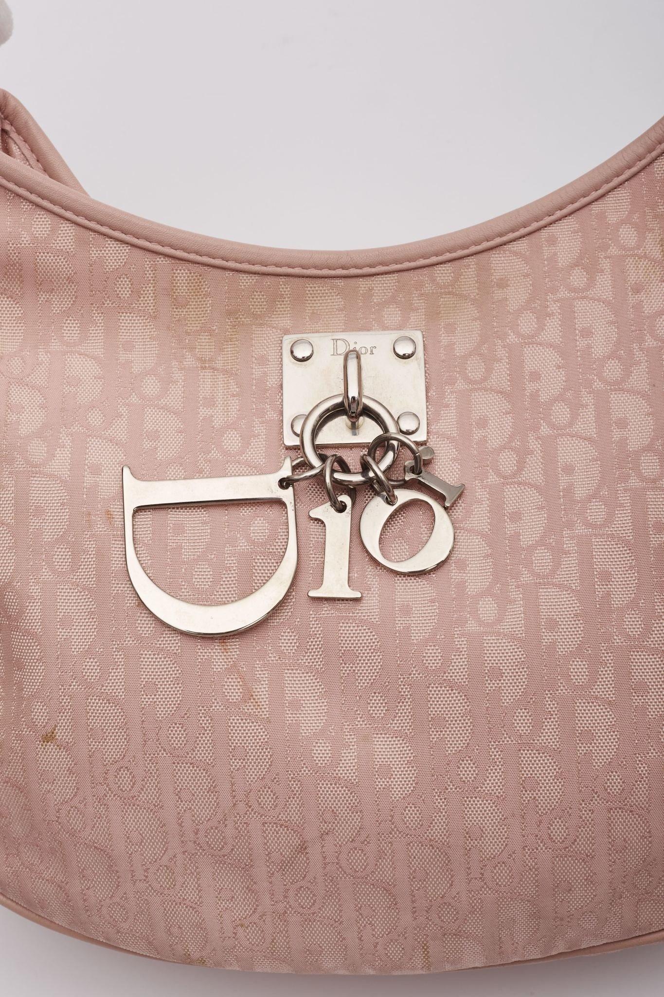 Dior Nylon Pink Rose Clair Monogram Lovely Hobo For Sale 3