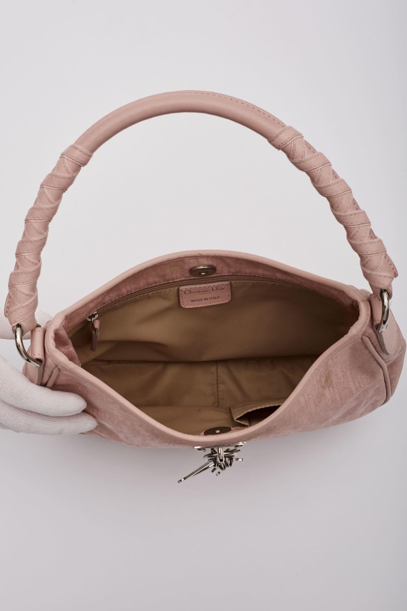 Dior Nylon Pink Rose Clair Monogram Lovely Hobo For Sale 4