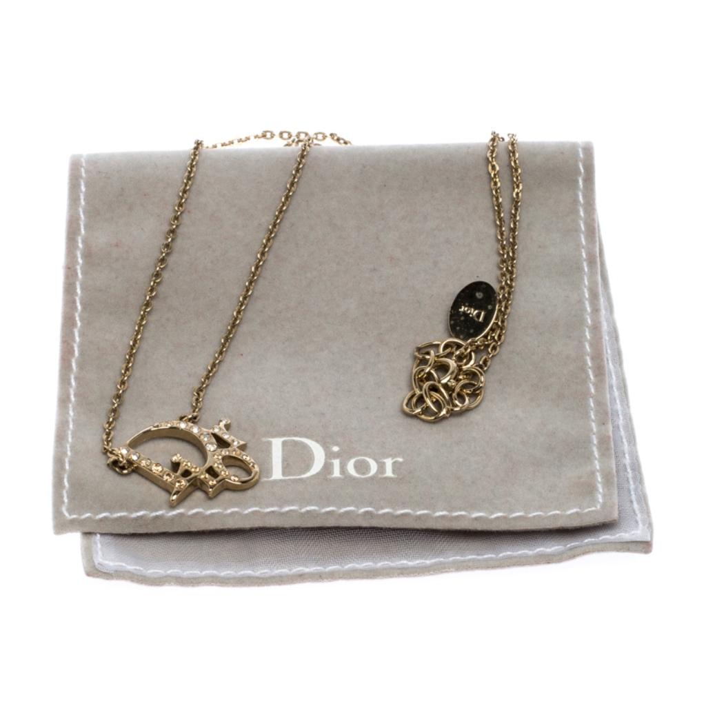 Contemporary Dior Oblique Crystal Gold Tone Necklace