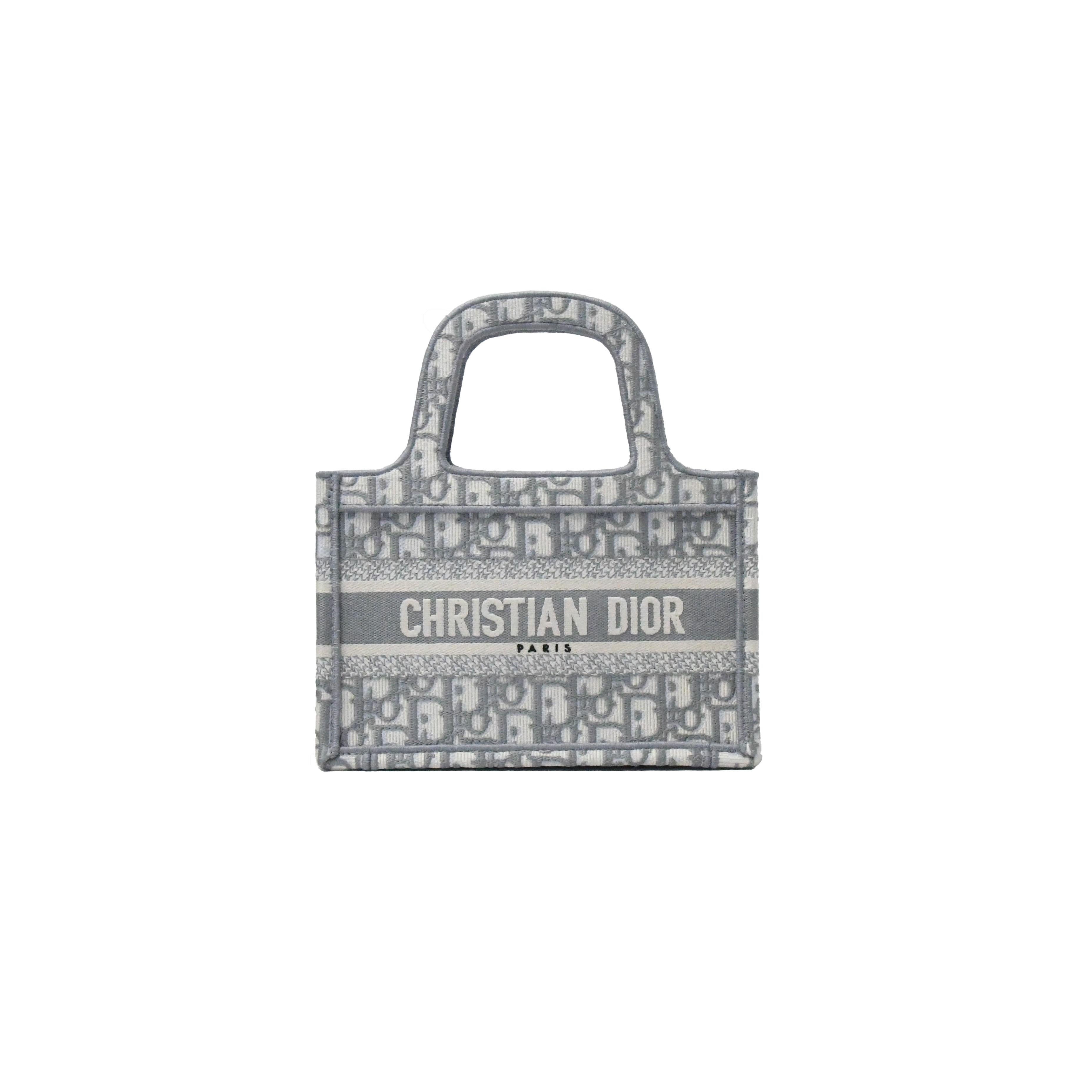 Femenino o masculino Dior Bordado Oblicuo Mini Book Tote Gris en venta