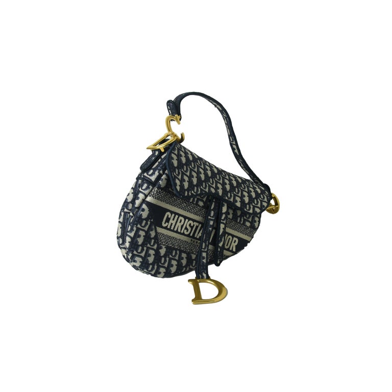 Dior Oblique Embroidery Saddle Bag Blue For Sale at 1stDibs