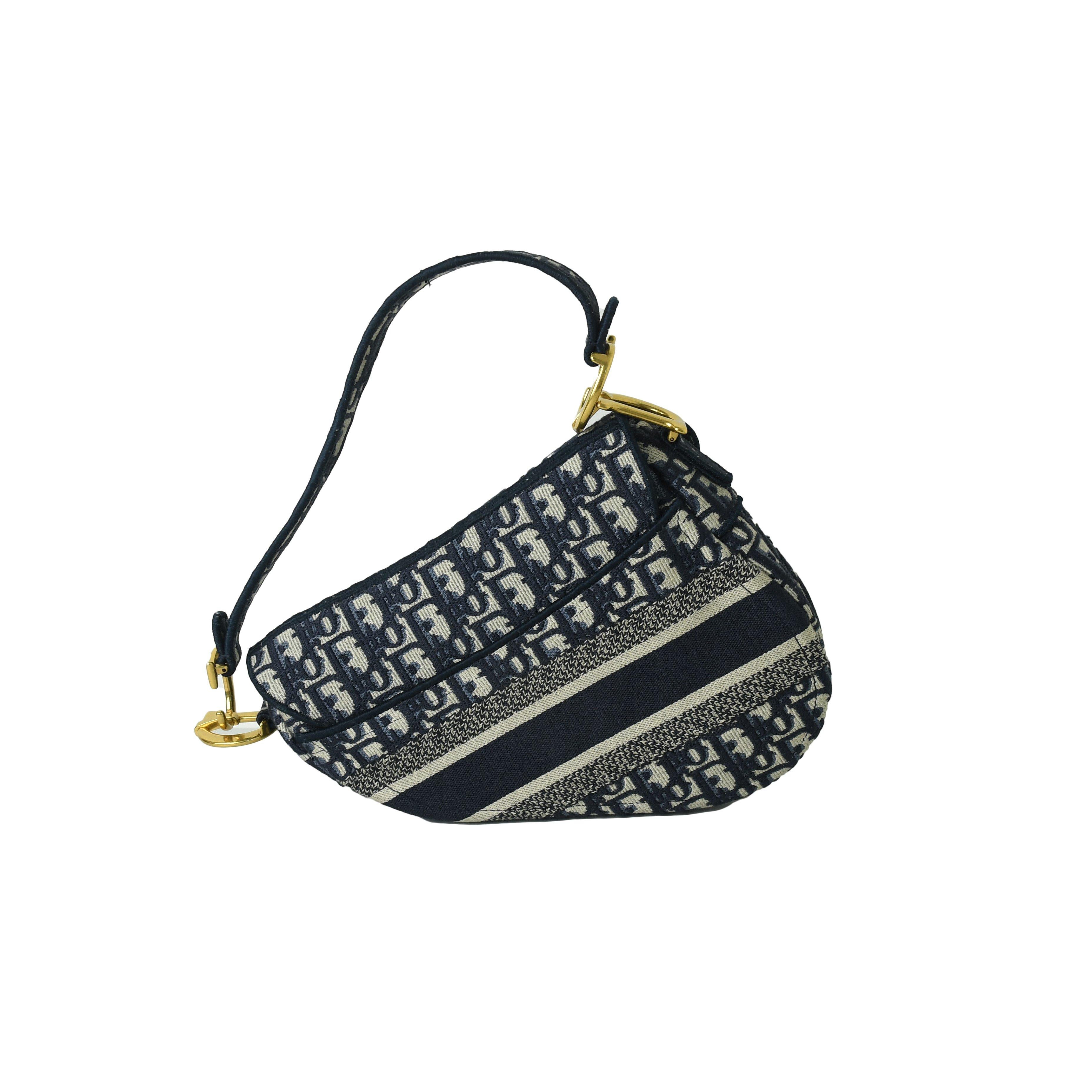 Black Dior Oblique Embroidery Saddle Bag Blue For Sale