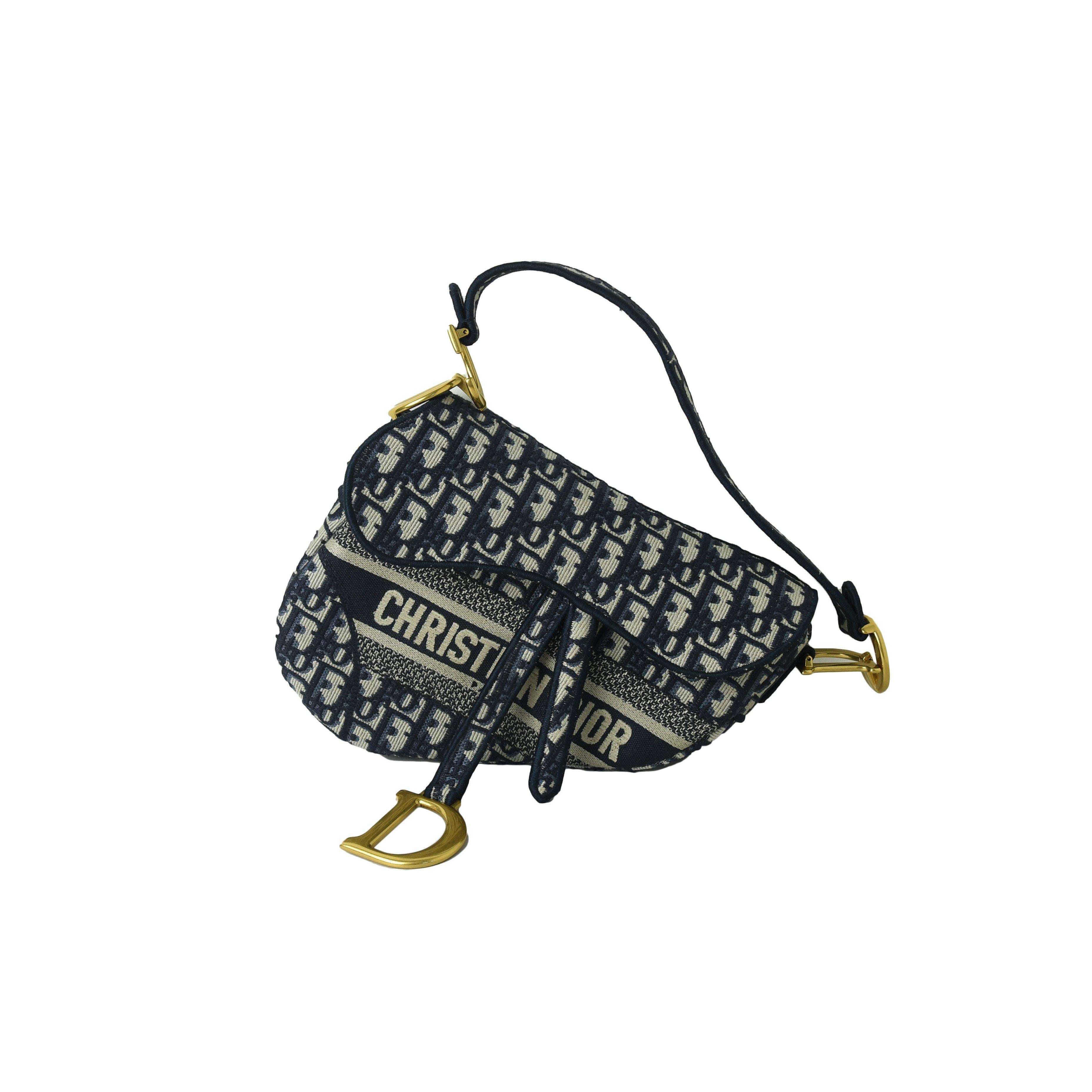 Dior Oblique Embroidery Saddle Bag Blue In New Condition For Sale In Flushing, NY