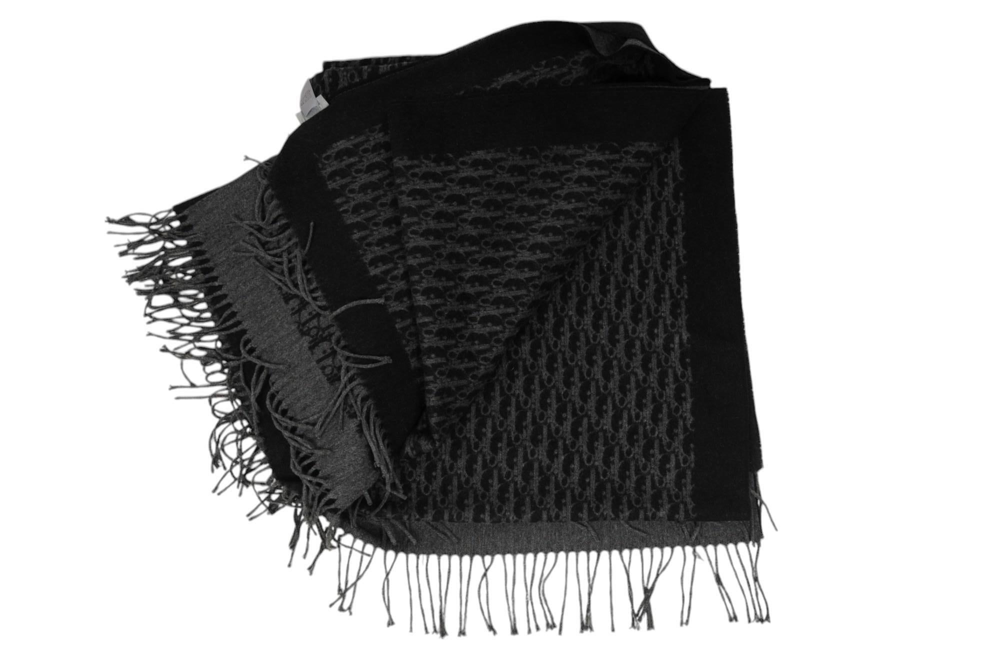 Bufanda con flecos y logotipo oblicuo Dior 59 x 68 Chal de seda gris grande en venta 5