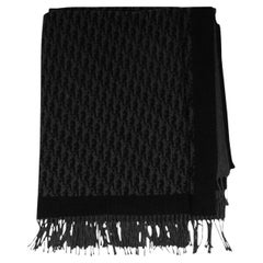 Dior Oblique Logo Fringe Scarf 59 x 68 Gray Silk Shawl Wrap Cover Up Large