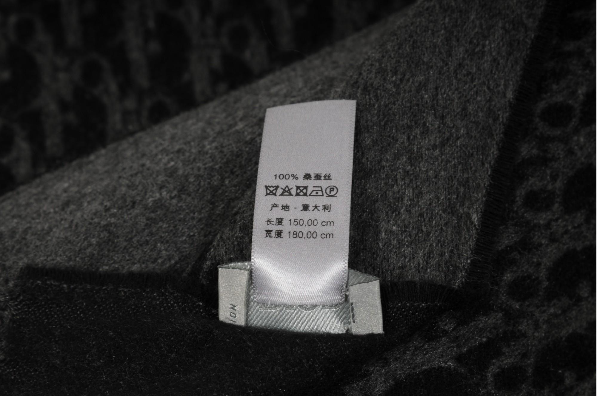 Bufanda con flecos y logotipo oblicuo Dior 59 x 68 Chal de seda gris grande en venta 4