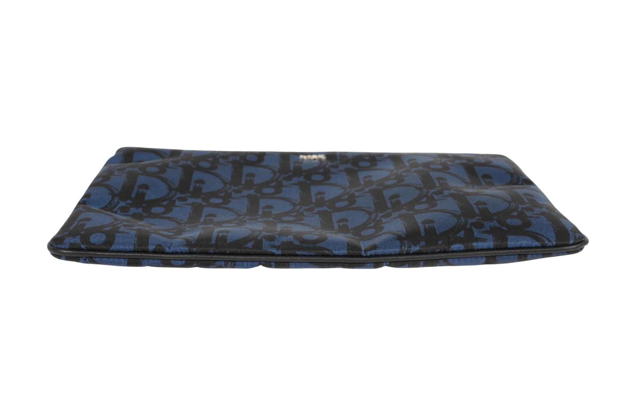 Dior Oblique Logo Pouch Blau Schwarz Nylon Travel Zip Folder File Wallet Holder im Angebot 6
