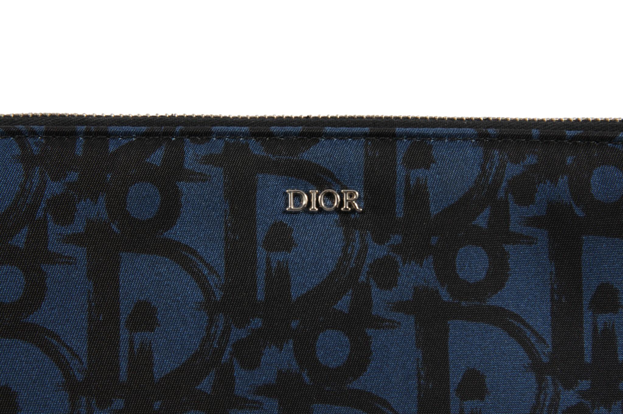 Dior Oblique Logo Pouch Blau Schwarz Nylon Travel Zip Folder File Wallet Holder im Zustand „Hervorragend“ im Angebot in North Miami, FL