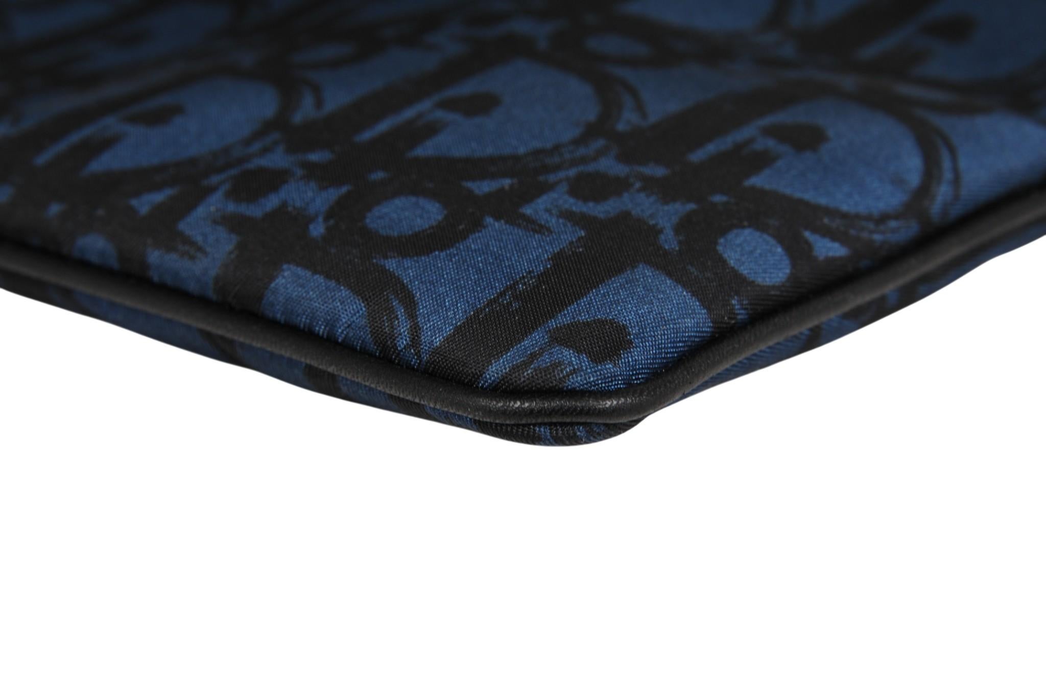Dior Oblique Logo Pouch Blau Schwarz Nylon Travel Zip Folder File Wallet Holder im Angebot 2