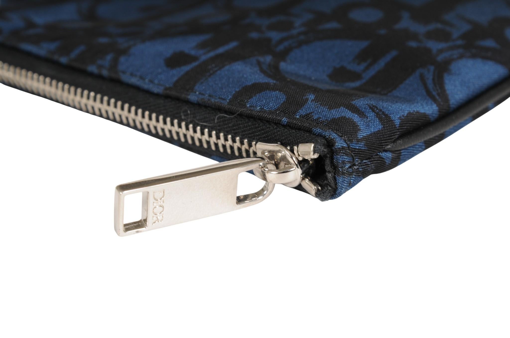 Dior Oblique Logo Pouch Blau Schwarz Nylon Travel Zip Folder File Wallet Holder im Angebot 4