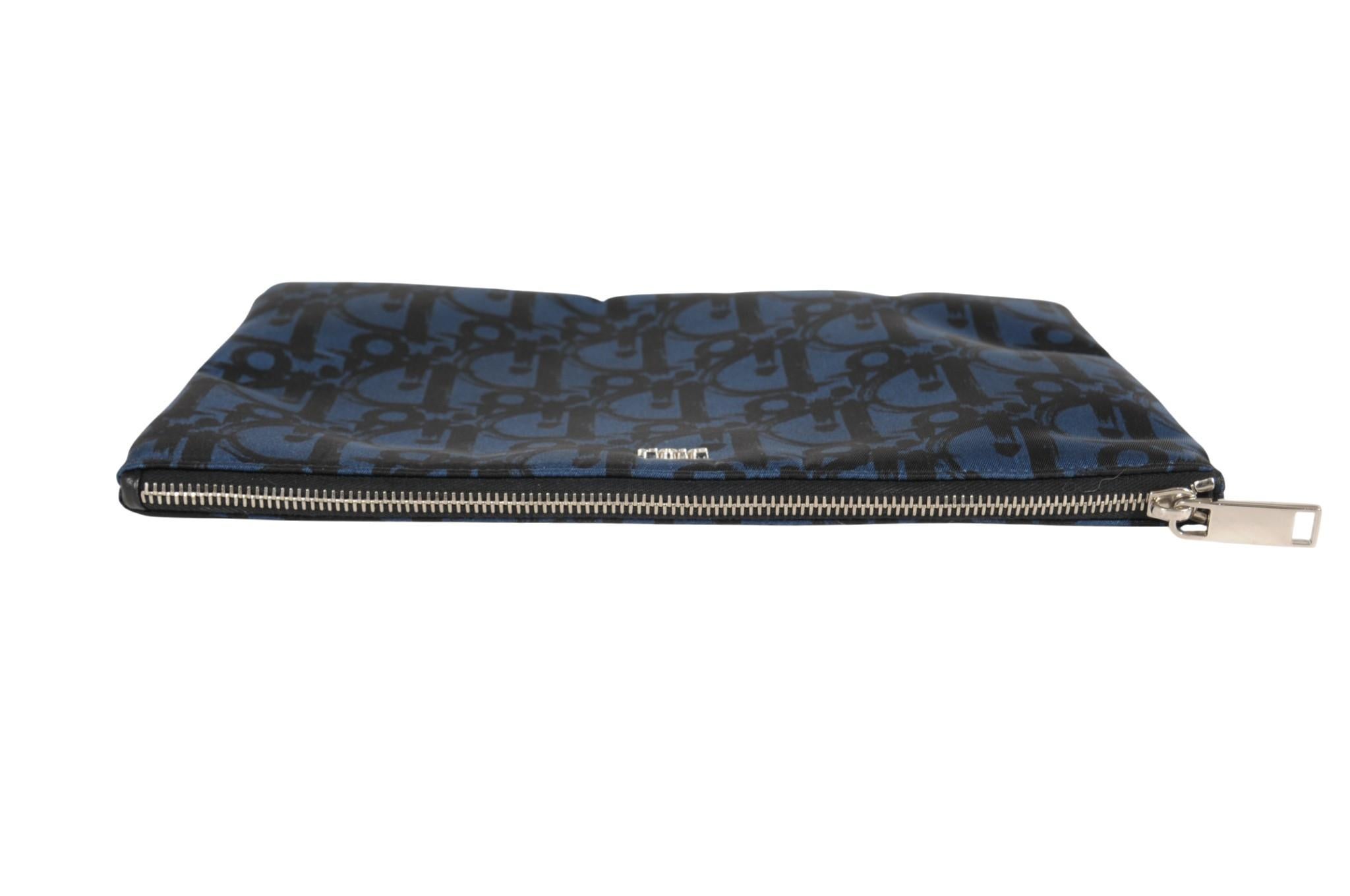 Dior Oblique Logo Pouch Blau Schwarz Nylon Travel Zip Folder File Wallet Holder im Angebot 5
