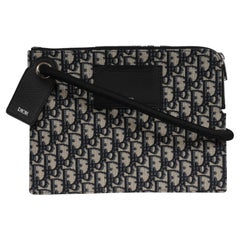 Dior Oblique Logo Wrist Pouch Travel Folder File Black Blue Ipad Document
