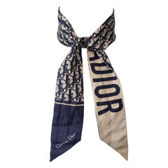 Dior Oblique Mitzah Navy Blue Oblique Silk Twill Scarf