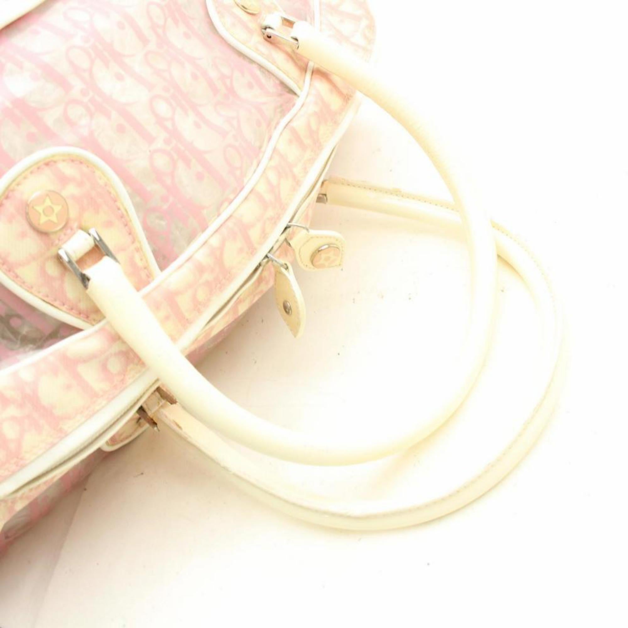 Dior Oblique Signature Trotter Boston 868417 Pink Polyurethane Shoulder Bag For Sale 4