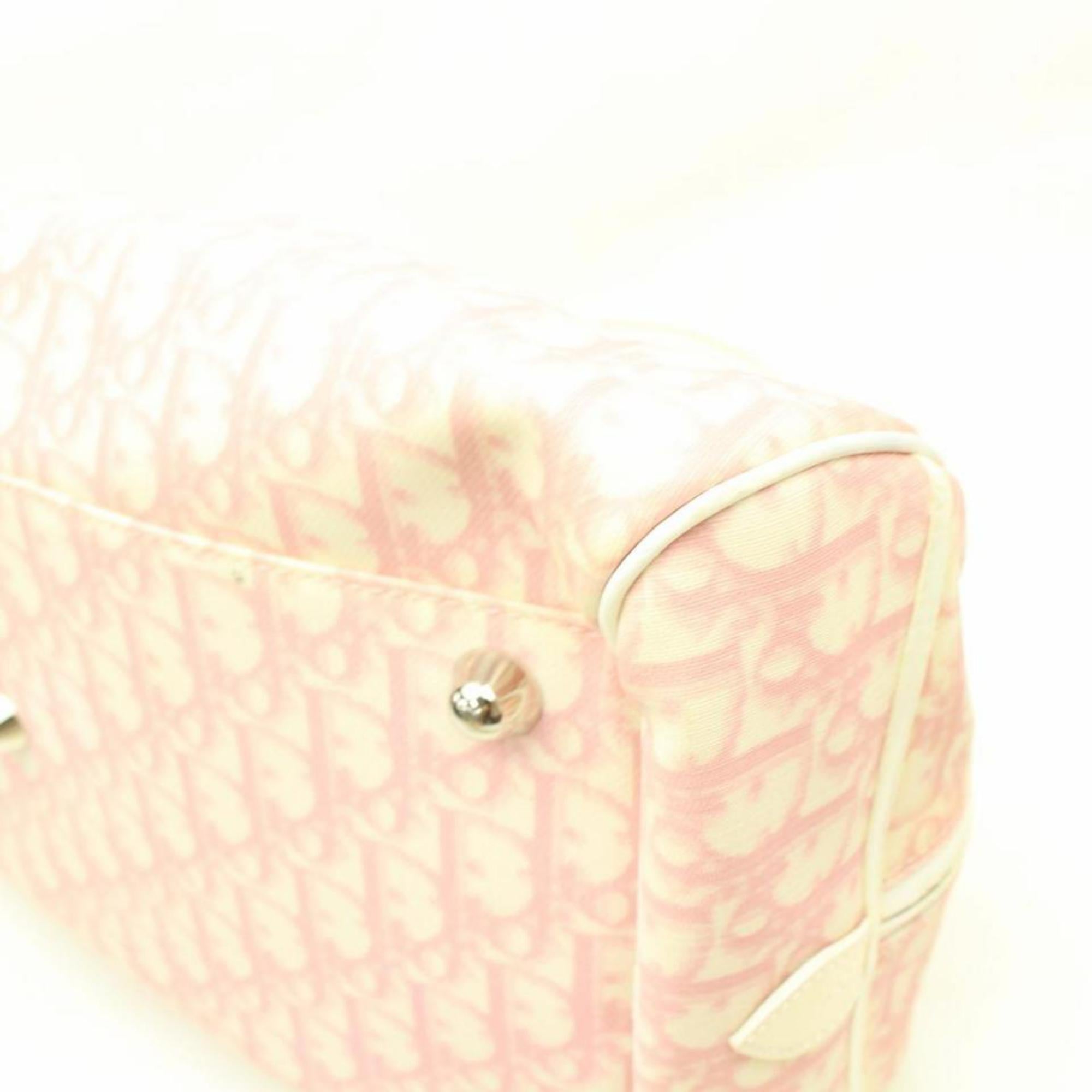 Dior Oblique Signature Trotter Boston 868417 Pink Polyurethane Shoulder Bag For Sale 6