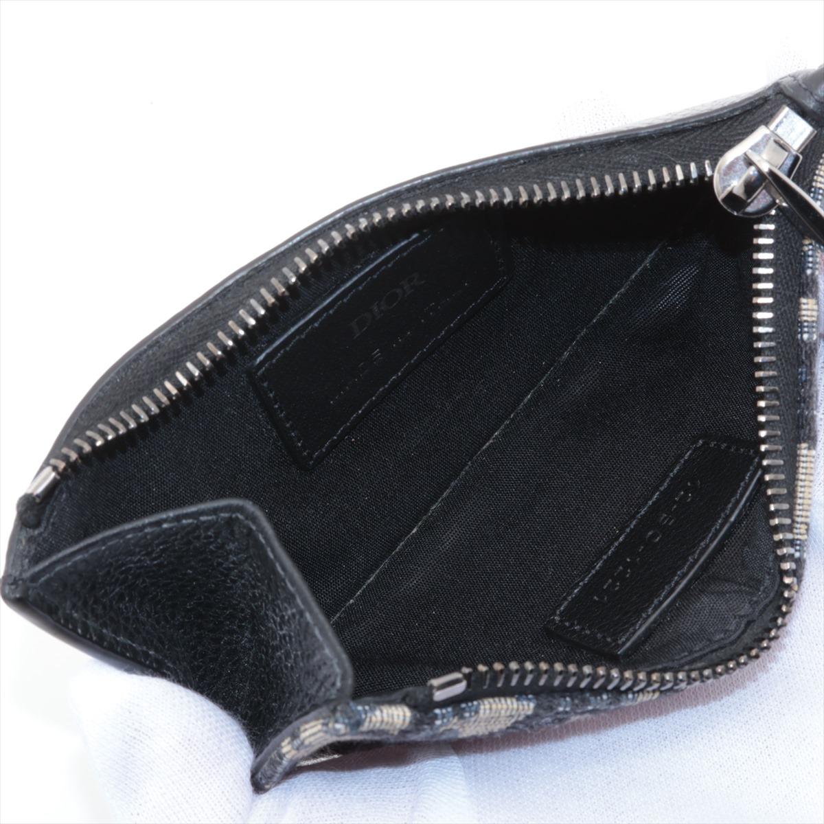 Women's Dior Oblique Zipped Card Holder Black x Navy For Sale