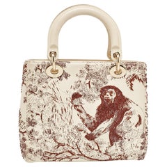 Sac cabas Lady Dior de Jouy de taille moyenne en cuir blanc cassé/burgundy