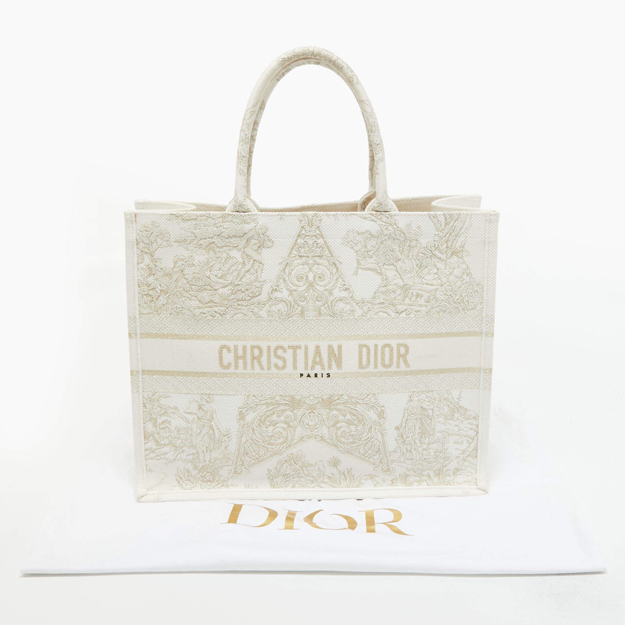 Dior Off White Canvas Large Stella Embroidery Around The World Book Tote 6
