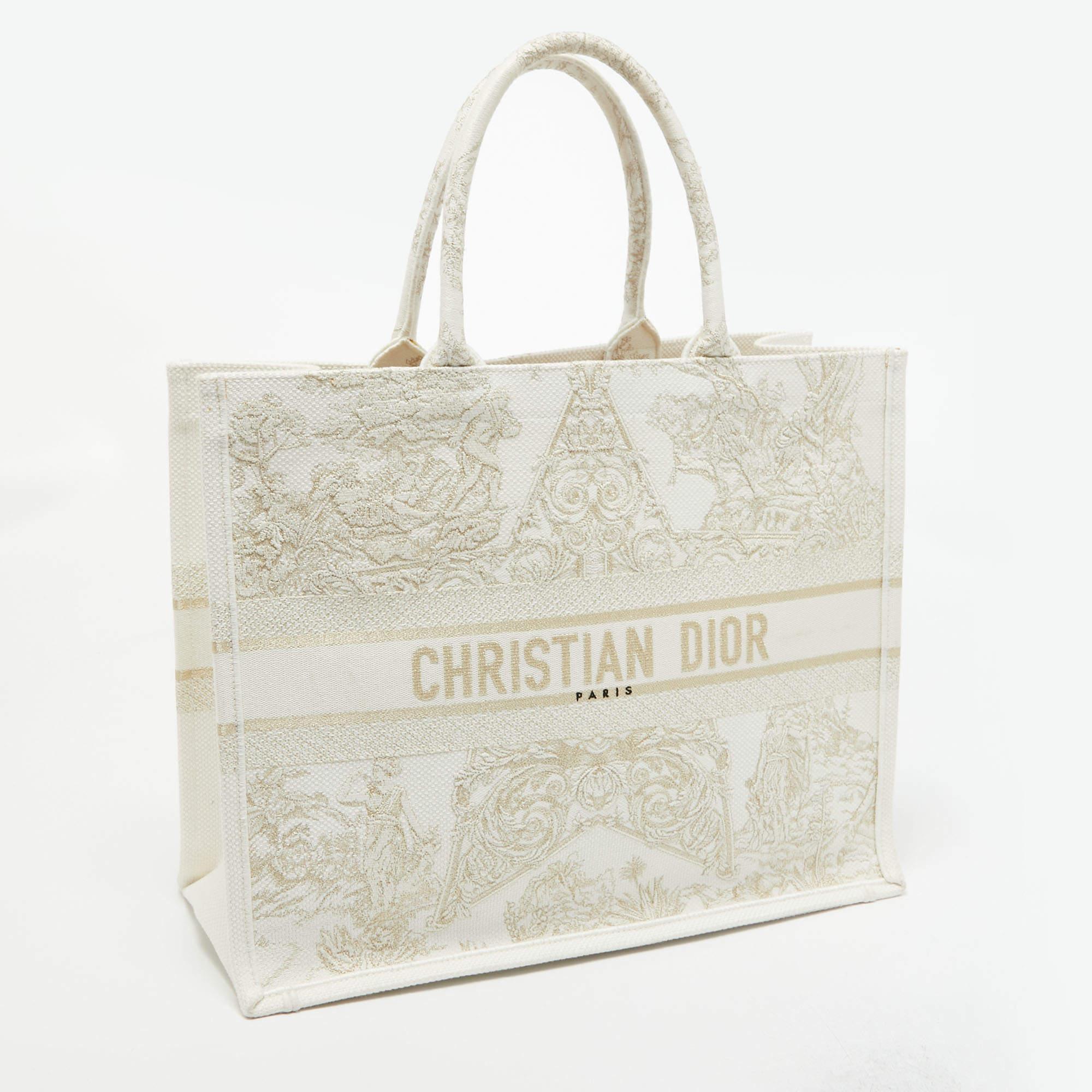 Dior Off White Canvas Large Stella Embroidery Around The World Book Tote 3