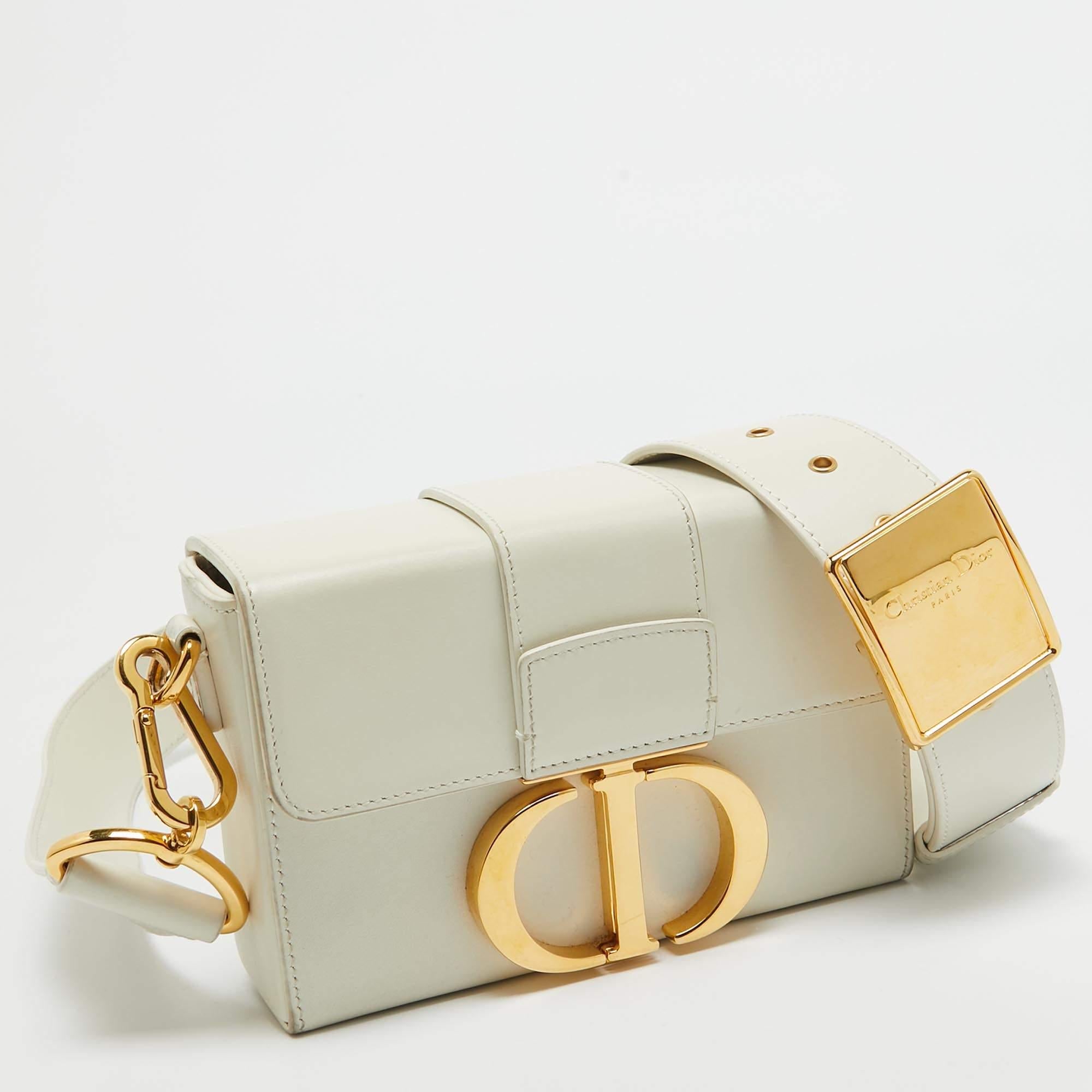 Dior 30 Montaigne Box-Tasche aus cremefarbenem weißem Leder im Angebot 11