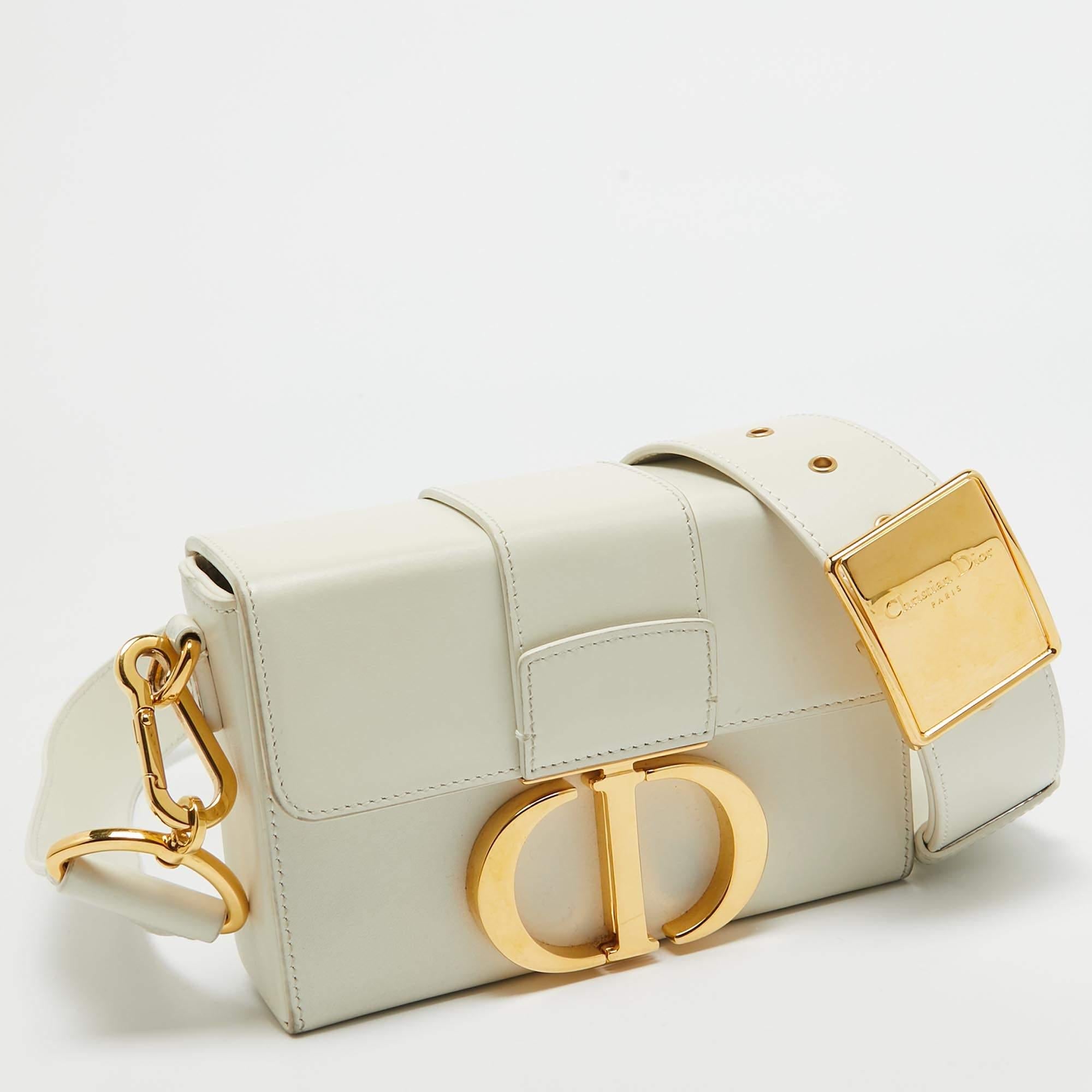 Dior 30 Montaigne Box-Tasche aus cremefarbenem weißem Leder Damen