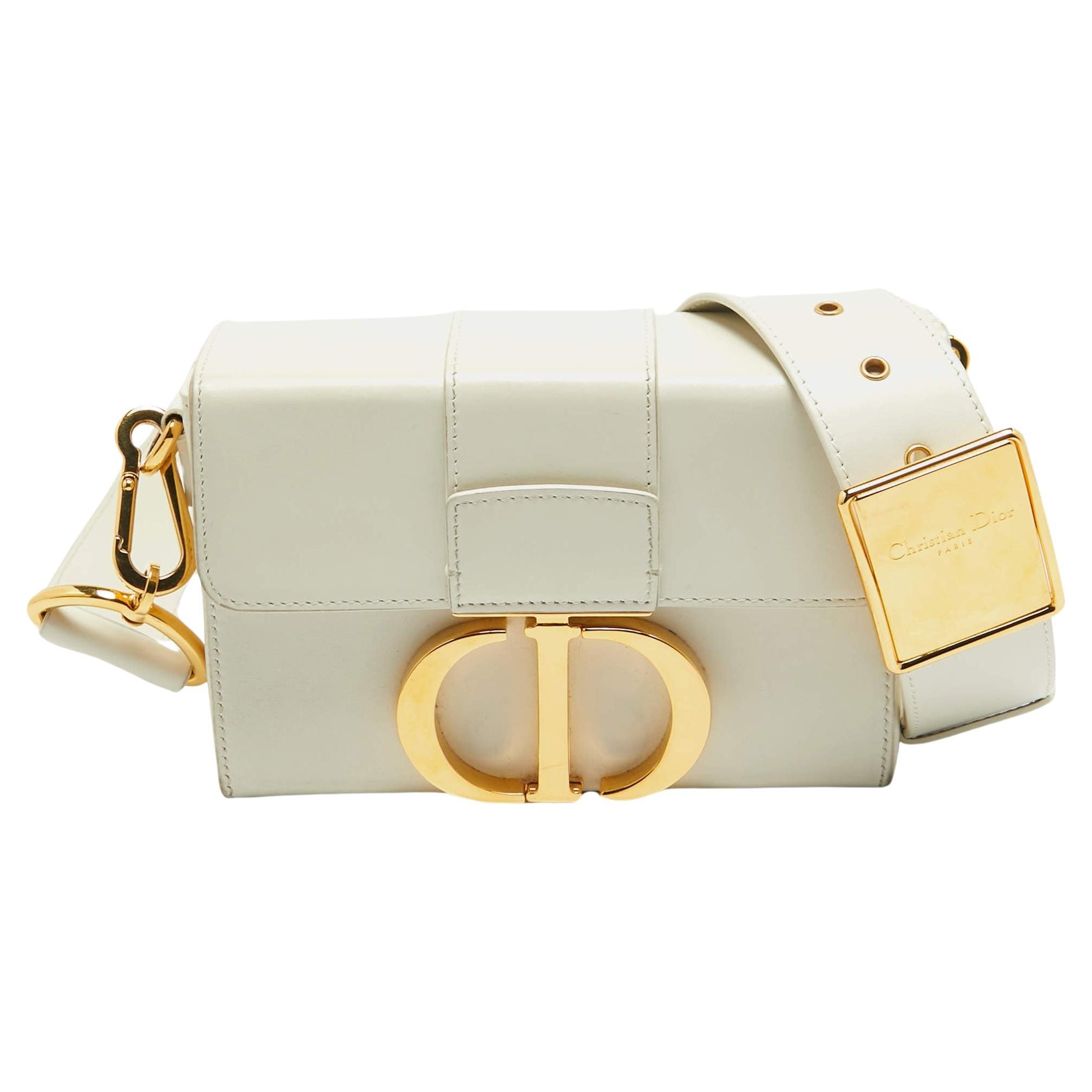 Dior 30 Montaigne Box-Tasche aus cremefarbenem weißem Leder im Angebot