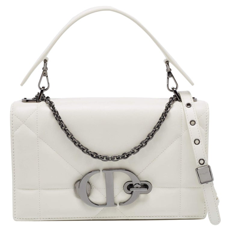 Dior Off White Leather 30 Montaigne Chain Top Handle Bag at
