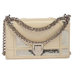 Dior Off White Leather and Sequin Mini Diorama Shoulder Bag