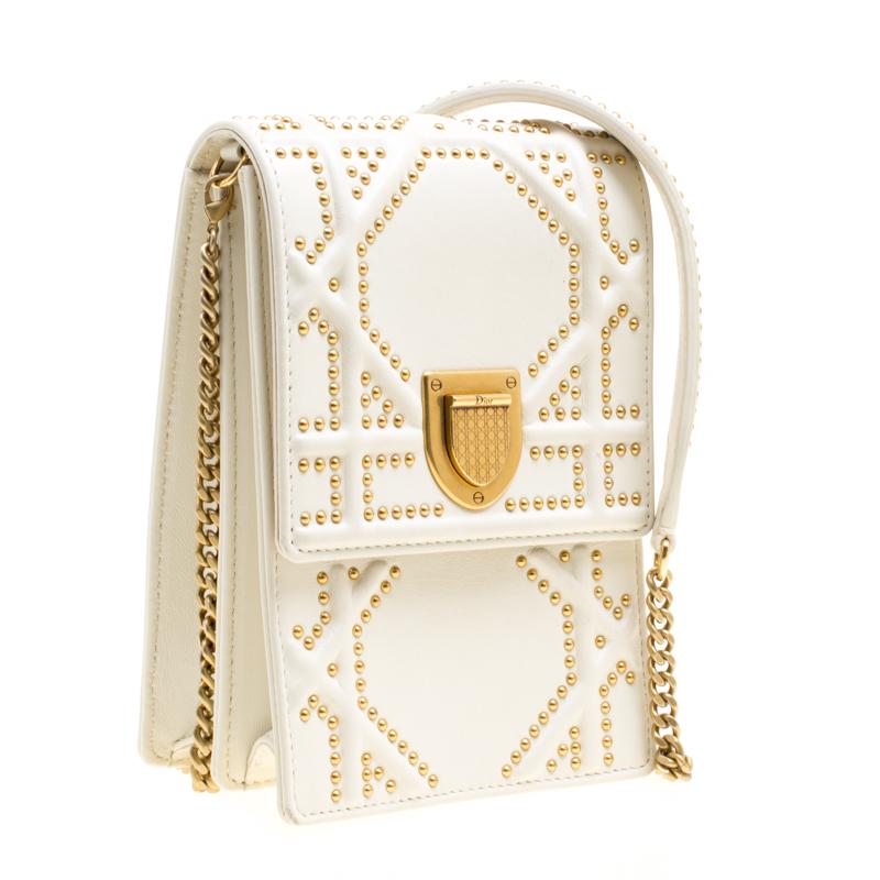 Dior Off White Leather Studded Diorama Vertical Clutch 6