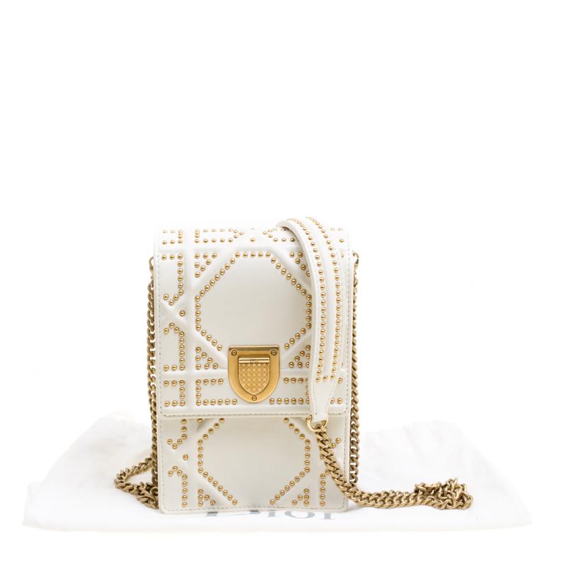 Dior Off White Leather Studded Diorama Vertical Clutch 1