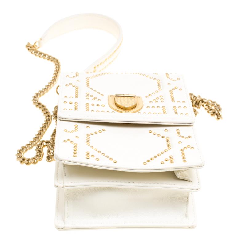 Dior Off White Leather Studded Diorama Vertical Clutch 4